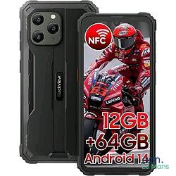 un téléphone noir sur lequel figure l'image d'un motard