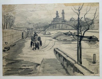 un dessin représentant un couple marchant dans la rue