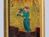 an image of a painting of a woman with a bird in her hand