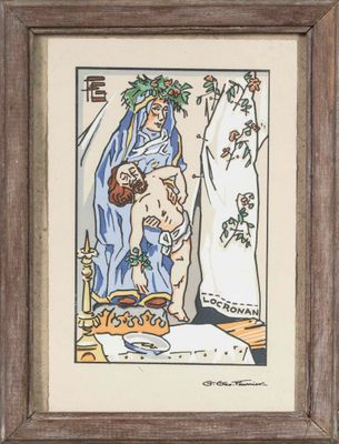 tableau représentant une femme tenant un enfant sur ses genoux
