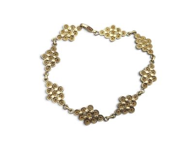 a close up of a bracelet on a white background