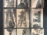 several old black and white photographs of a train on a track
