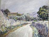 une image représentant un tableau d'un chemin de terre dans une région montagneuse