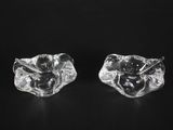 pair of clear glass flower vases on a black background