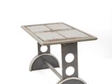 a small table with a metal base on a white background