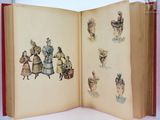 an open book with a drawing of a group of people on it