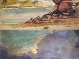 deux photos : l'une représentant un tableau où l'on voit une personne sur une plage, et l'autre représentant un tableau où l'on voit une personne sur un rocher