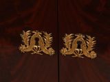 two doors that have gold decorations on them in a room