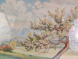 a picture of a painting of a tree in a field