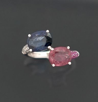 Bague toi & moi en or gris 18k 750 millièmes ornée d'un saph…