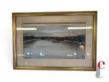 painting of a river scene with a reflection of trees in a gold frame