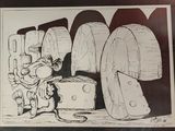 drawing of a mouse with a piece of cheese in front of it