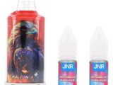 two bottles of liquid sitting next to each other on a white surface