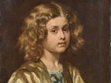 un tableau représentant une jeune fille aux cheveux blonds et vêtue d'une robe bleue