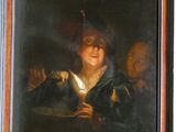 un tableau représentant une femme tenant une bougie allumée à la main