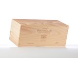 a wooden box with a label on it on a table
