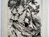 un dessin en noir et blanc représentant un homme et une femme dans un bateau