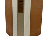 a brown and white box with a brown label on it