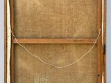 an old wooden box with a rope hanging from it ' s side