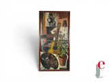 an image of a picture of a painting of a guitar and a potted plant