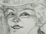 drawing of a woman with a top hat and a bow tie