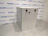 a close up of a white box with a black handle on it