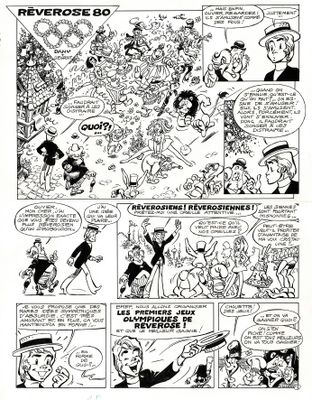 une page d'une bande dessinée représentant un homme coiffé d'un haut-de-forme et une femme en