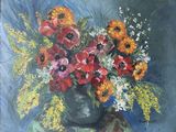 une peinture de fleurs dans un vase sur une table