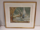tableau représentant une femme ailée, dans un cadre doré, sur un fond blanc