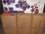 two boxes of spider - man toys are stacked on top of each other