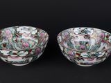 pair of chinese famille bowls with floral decoration