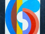 painting of a colorful abstract design on a black background