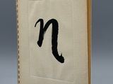 a close up of a book with a black letter n on it