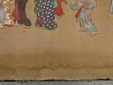 painting of a group of people walking down a street with umbrellas