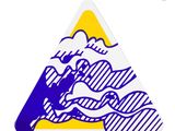 a triangle shaped sticker with a drawing of a man on a surfboard