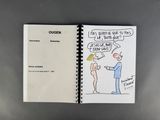 notebook with a drawing of a man and a woman talking to each other