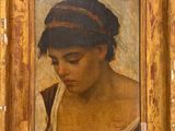 an oil painting of a young girl reading a book in a wooden frame