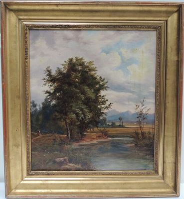 Ecole fin XIXe - début XXe. "Promenade dans la vallée au bor… - Photo 1