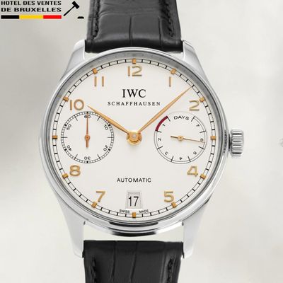 iwc heritage automatic watch with white dial and black leather strap
