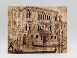 painting of a gondola with a gondola in front of a building