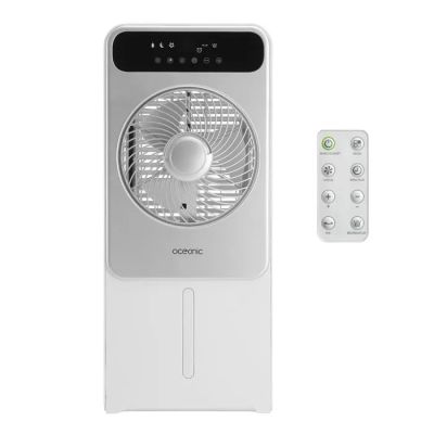 an image of a white air conditioner with a remote control