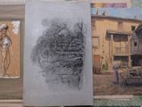 a picture of a picture of a woman and a picture of a house