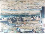 une image d'une peinture de bateaux sur la plage