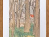 an image of a painting of a house in the woods
