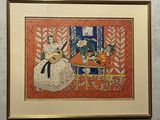 tableau représentant un homme jouant de la guitare et une femme assise à une table