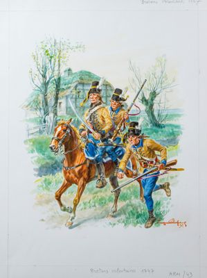 painting of a group of men riding on the back of horses