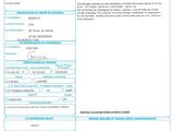 a blue and white document with a barcode on it