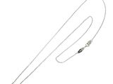 a close up of a silver necklace with a chain on a white background