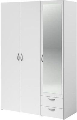 1 Armoire VARIA - Décor blanc - 3 portes battantes + miroir …