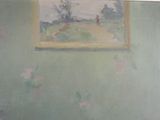 a painting on the wall of a room with a picture on the wall